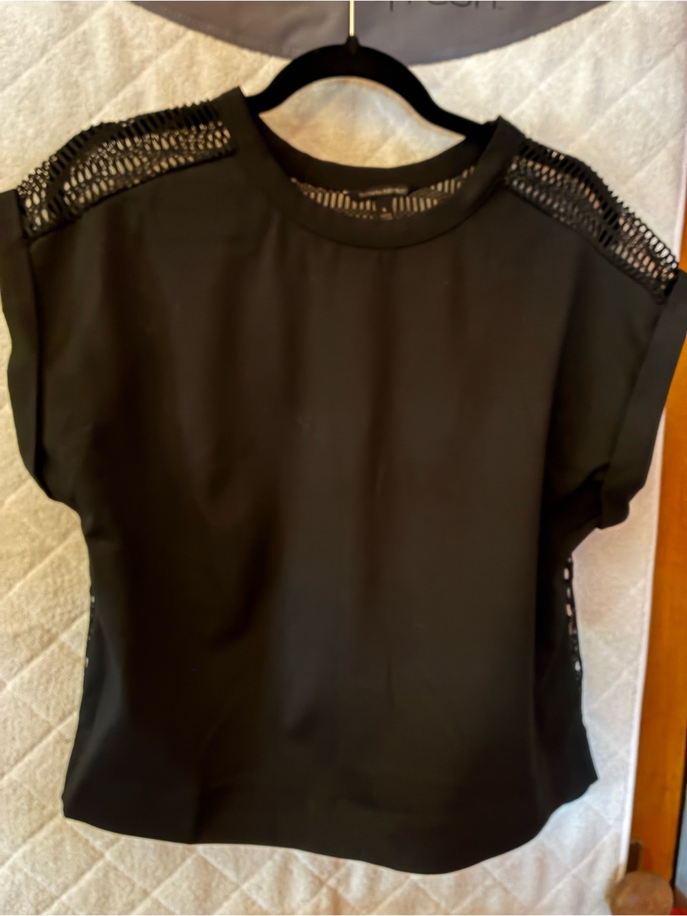 Banana Republic Black Short-Sleeve Top with Crochet Trim and back